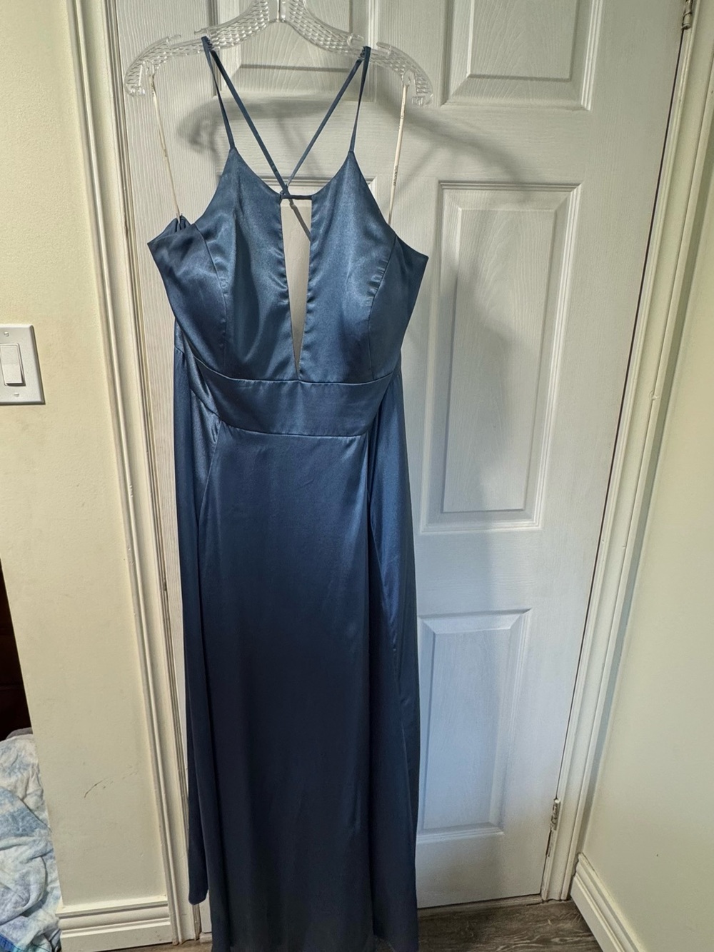 Lina Satin Maxi Dress in Navy Blue